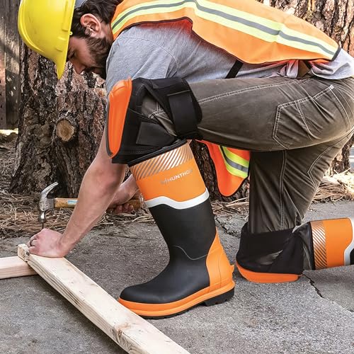 Men's Steel Toe Waterproof Work Boots - Puncture-Resistant Safety Shoes, Black/Orange, Size 9