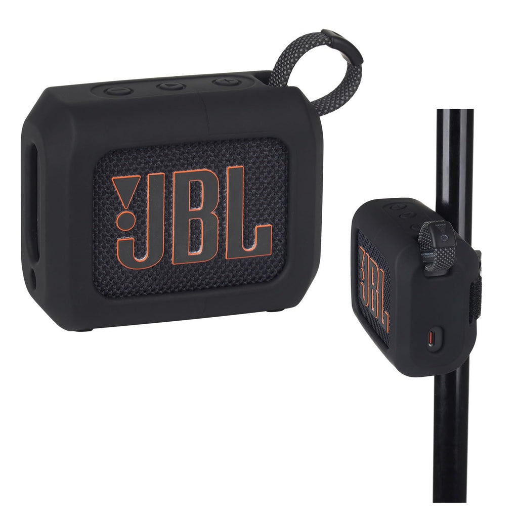 YouKnow Silicone Case for JBL Go 4 Ultra Portable Bluetooth Speaker, with Removable Strap Attach to Bike Golf Cart Boat (Black)