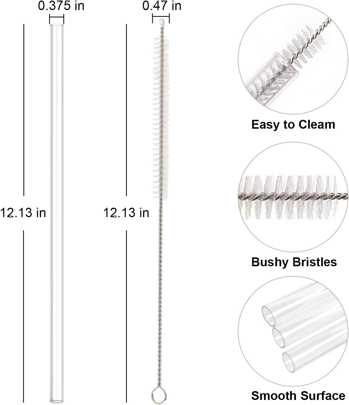 Stanley Replacement Straw - 6 Pack Reusable Straws with Cleaning Brush for 40 oz & 30 oz Tumblers | Clear Plastic