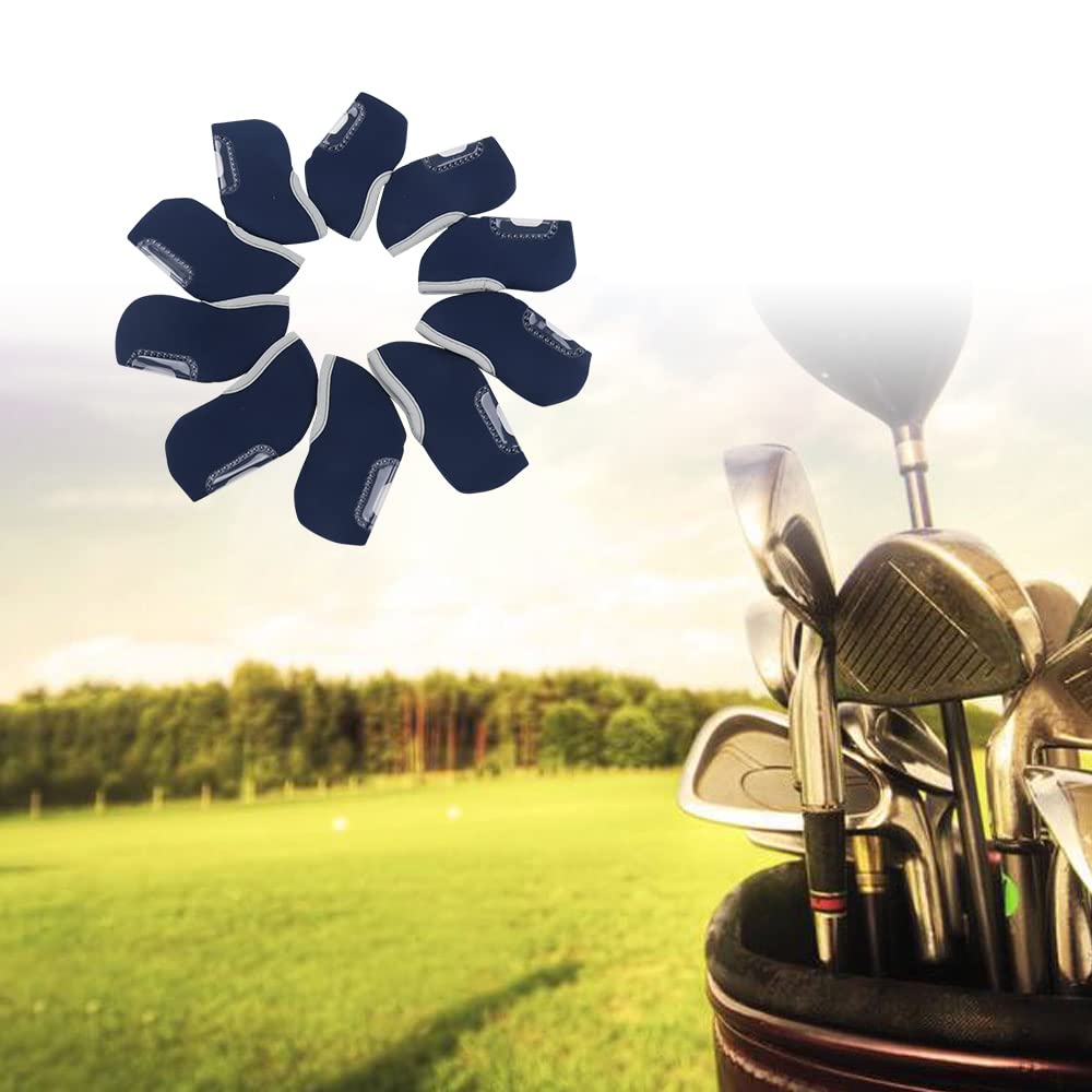 SEACLOUD 10pcs Neoprene Golf Iron Cover See Through Window Head Cover Deep Blue Headcover