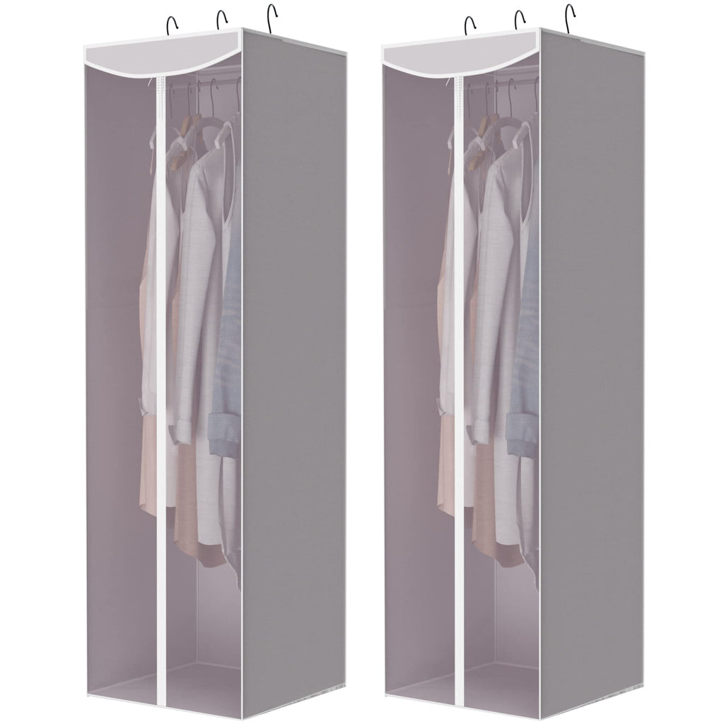 STORAGE MANIAC 2-Pack Hanging Garment Bag, Long Garment Cover for Closet, Clear Garment Bags for Storage, Large Garment Storage Bag for Dresses, Suits, Zipper Cover with Sealed Clear Window, Grey