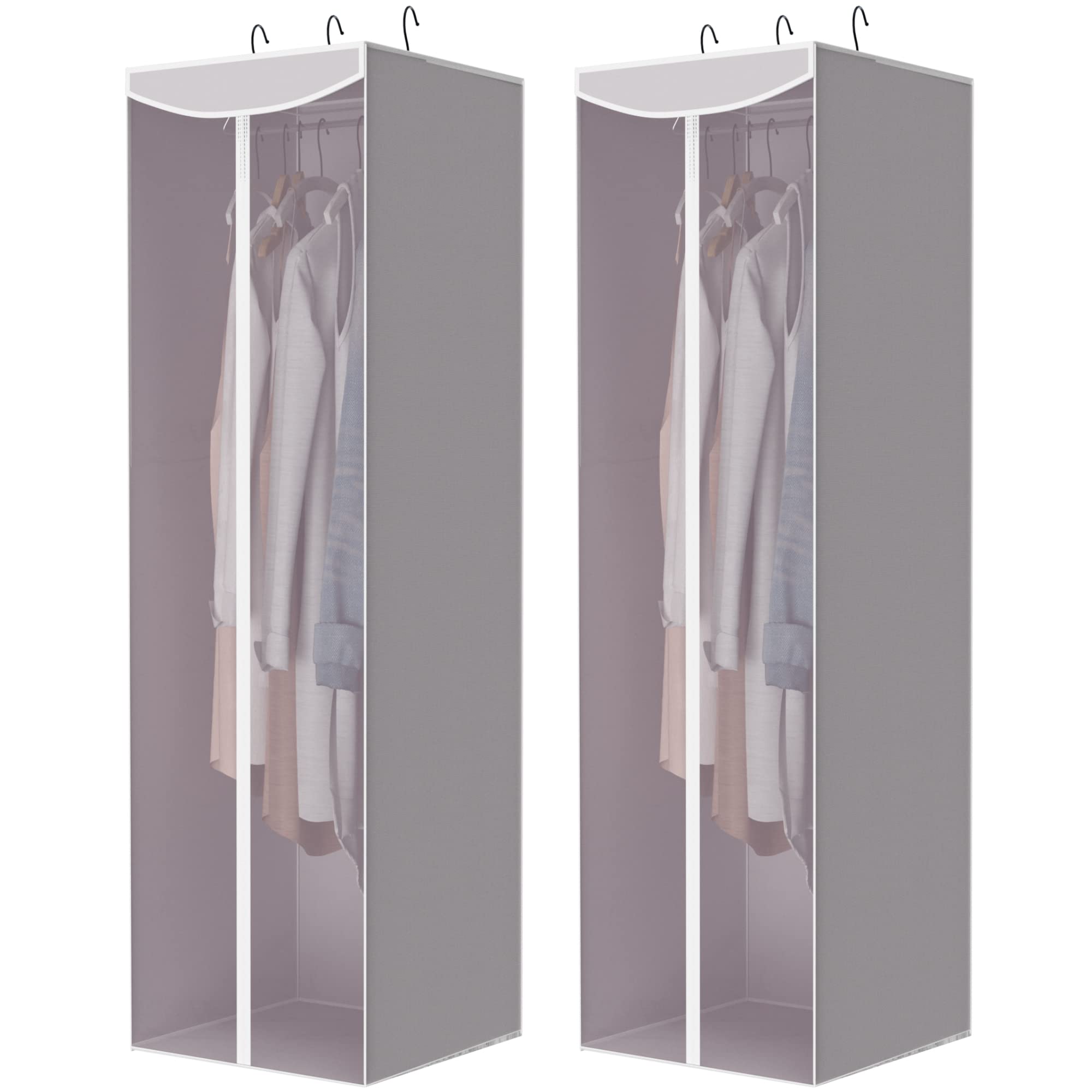 STORAGE MANIAC 2-Pack Hanging Garment Bag, Long Garment Cover for Closet, Clear Garment Bags for Storage, Large Garment Storage Bag for Dresses, Suits, Zipper Cover with Sealed Clear Window, Grey