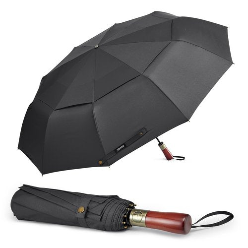 G4Free 54 Inch Large Compact Windproof Golf Umbrella for Rain Oversized Auto Open Close Folding Travel 10 Ribs Vented Double Canopy Umbrella for Women Men (Black)
