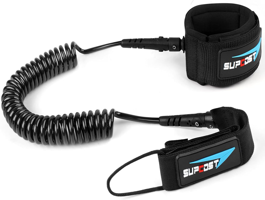 Skiennix 10 Ft Surf Board Leash - Durable 5.5mm/7.0mm Thick Urethane Coiled Foot Rope for SUP & Kayak