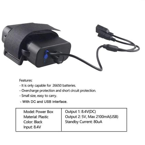 MINCHEN Bikelight Batteries Pack Case, 8.4V Battery Box for 2X 26650 Rechargeable Battery Power Bank Case with DC/USB Interface for Cycling Bike Light Headlamp