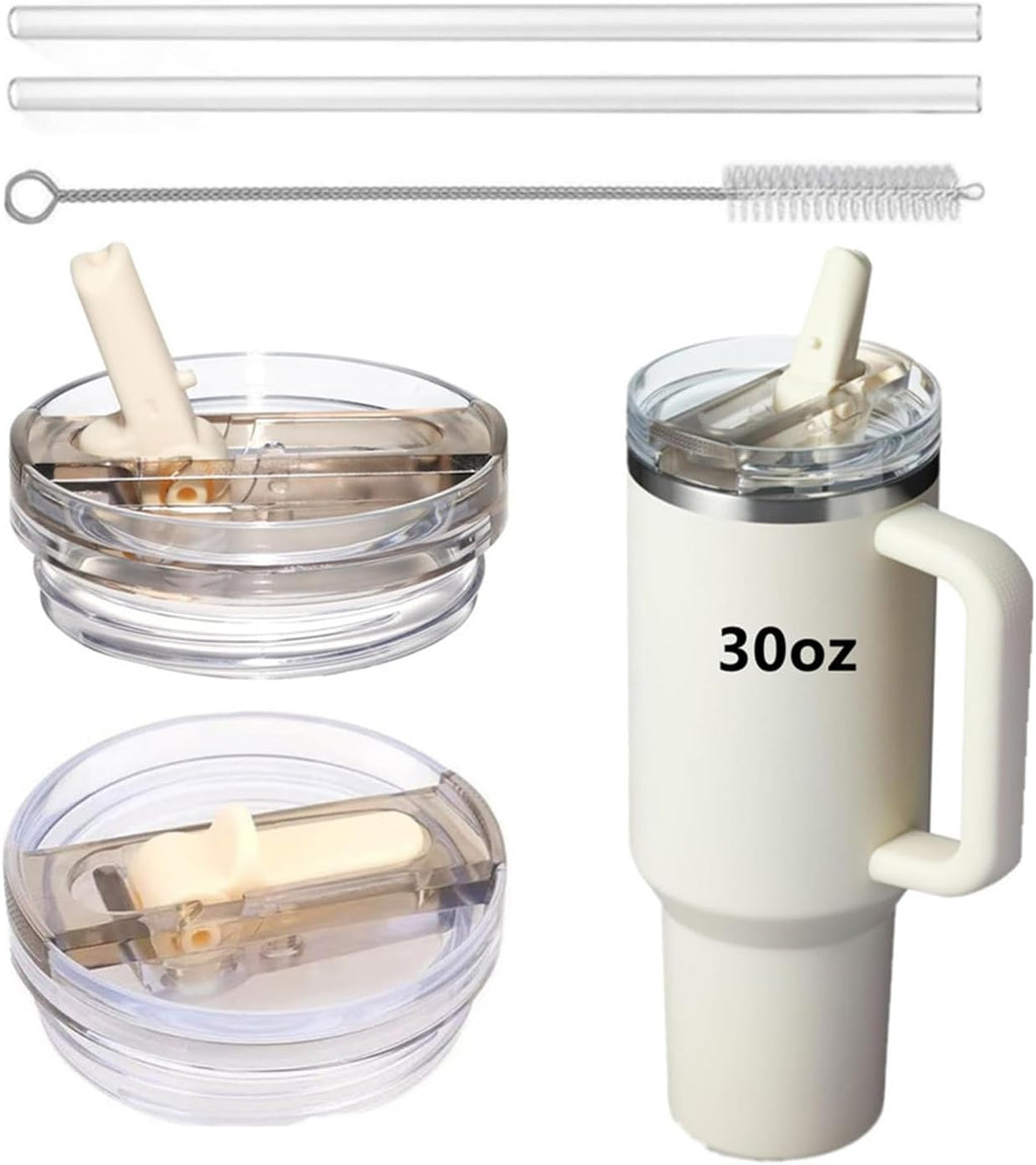 Stanley Quencher 30oz Tumbler Lids - No Spill Flip Straw Design | 2-Pack, Cream Color