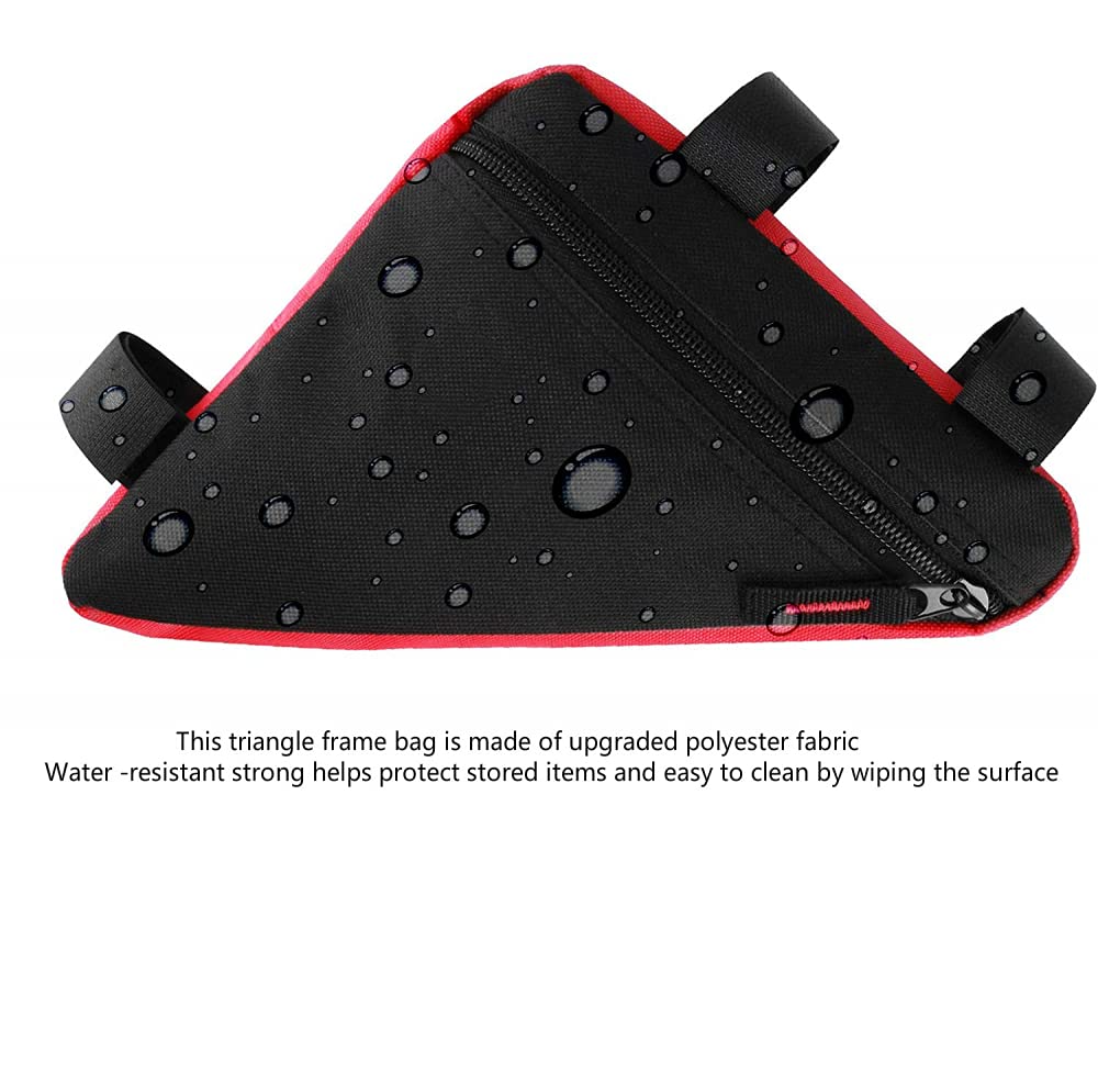 QWEQWE Bike Triangle Frame Bag - Bike Bicycle Storage Top Tube Bag Pack Triangle Pouch Road Mountain Cycling Strap Saddle Bag for Road Bikes Mountain Commute Bikes, Black/Red