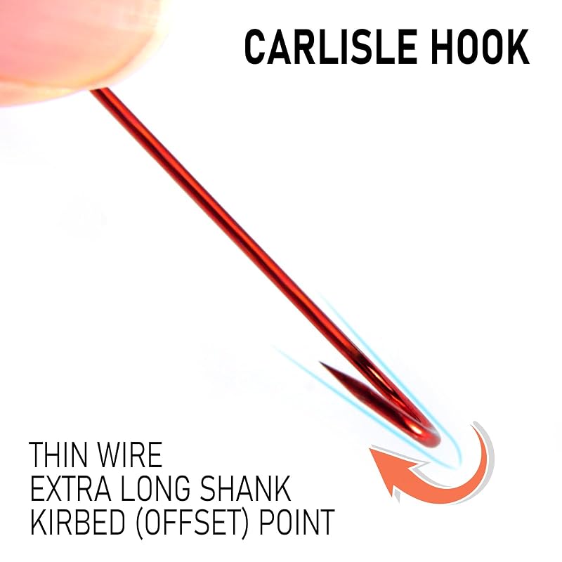 Dr.Fish 1/0-100 Pack Red Aberdeen Hooks - Extra Long Shank, Light Wire, Freshwater Bass Crappie