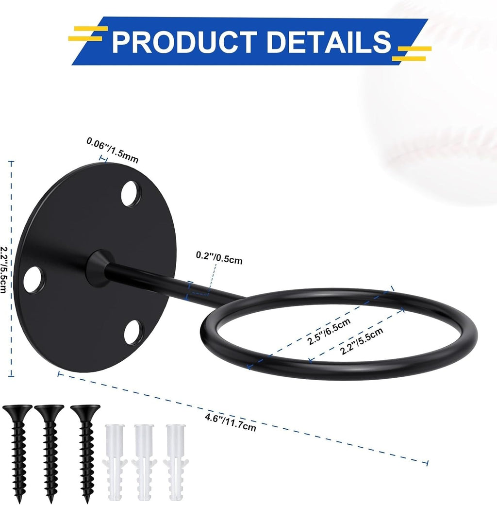 Threan Baseball Display Holder - Heavy Duty Metal Softball Wall Mount Rack for Office & Man Cave (Black)