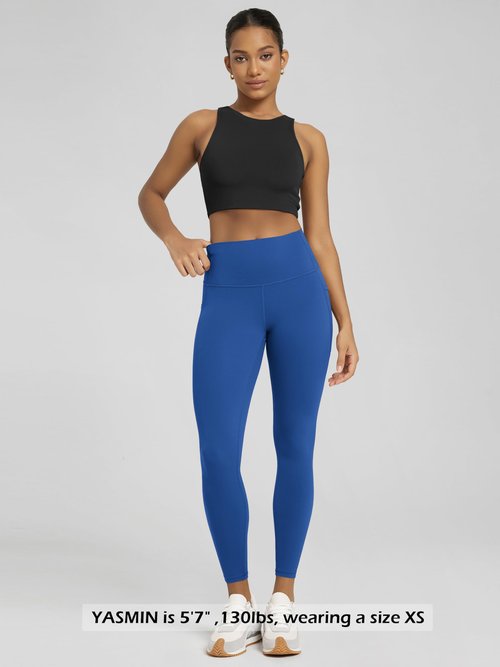 ODODOS Buttery Soft Lounge Yoga Leggings with Pockets for Women 7/8 Length 25" High Waist Yoga Pants, Royal Blue, Small
