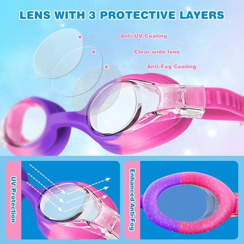 Skiennix Kids Swim Goggles - Anti-Fog UV Protection for Ages 4-14 | Waterproof with Nose Clips & Earplugs