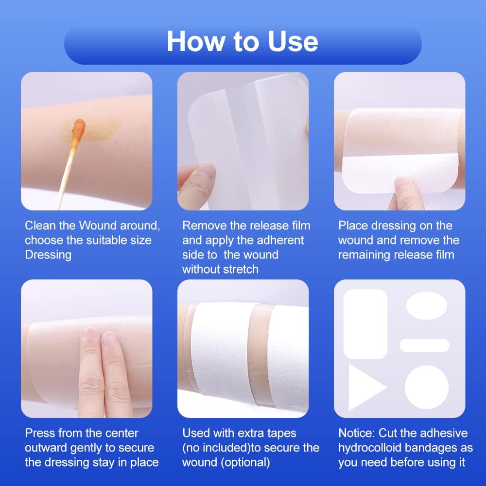 Skiennix Hydrocolloid Bandages - 20 Count Small Gel Dressings for Wound Healing | 2" x 2" Size