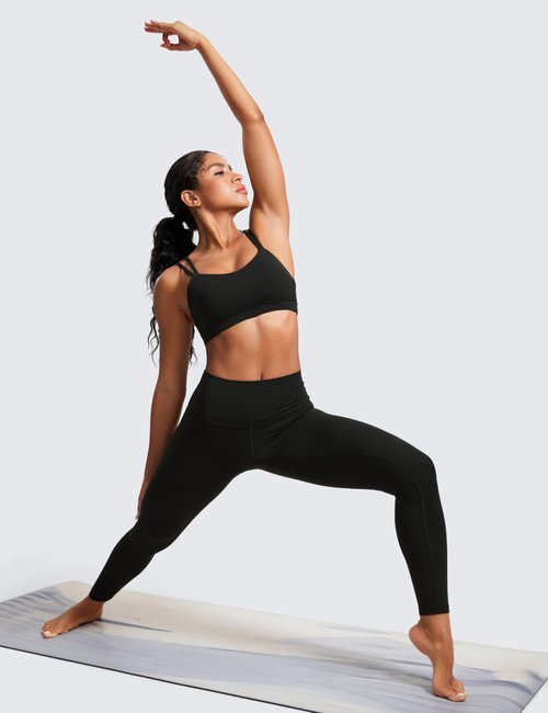 CRZ YOGA Softness Mold Butterluxe V Neck Sports Bras for Women - Workout Top Double Spaghetti Straps Wireless Yoga Clothes Black Medium