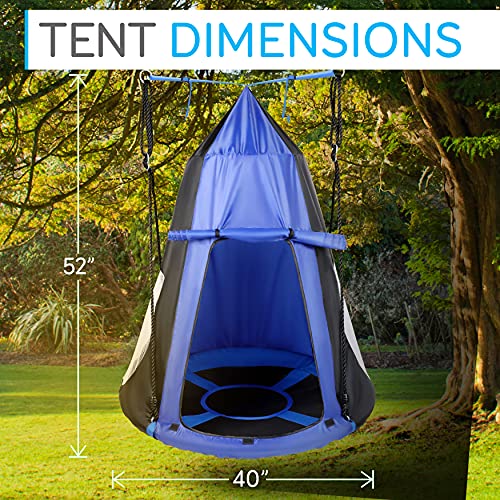 SereneLife Kids Tree Swing with Tent Cover - 40-Inch Saucer Seat, Blue, Indoor & Outdoor Play