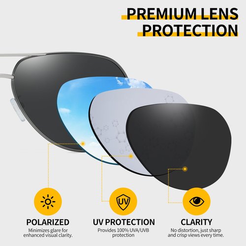 JOLLYNOVA Aviator Sunglasses Men Retro Polarized UV400 Spring Hinges TR90 Lightweight Premium Glasses (Blue Lens Gun Frame)