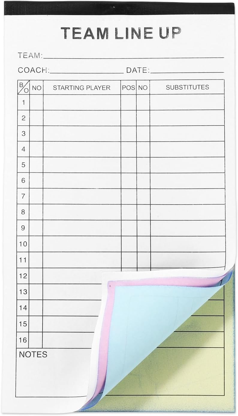 Regine Switzerland Baseball/Softball Lineup Cards - 120 Pages, 4-Part Carbonless Copies, 16 Player Roster