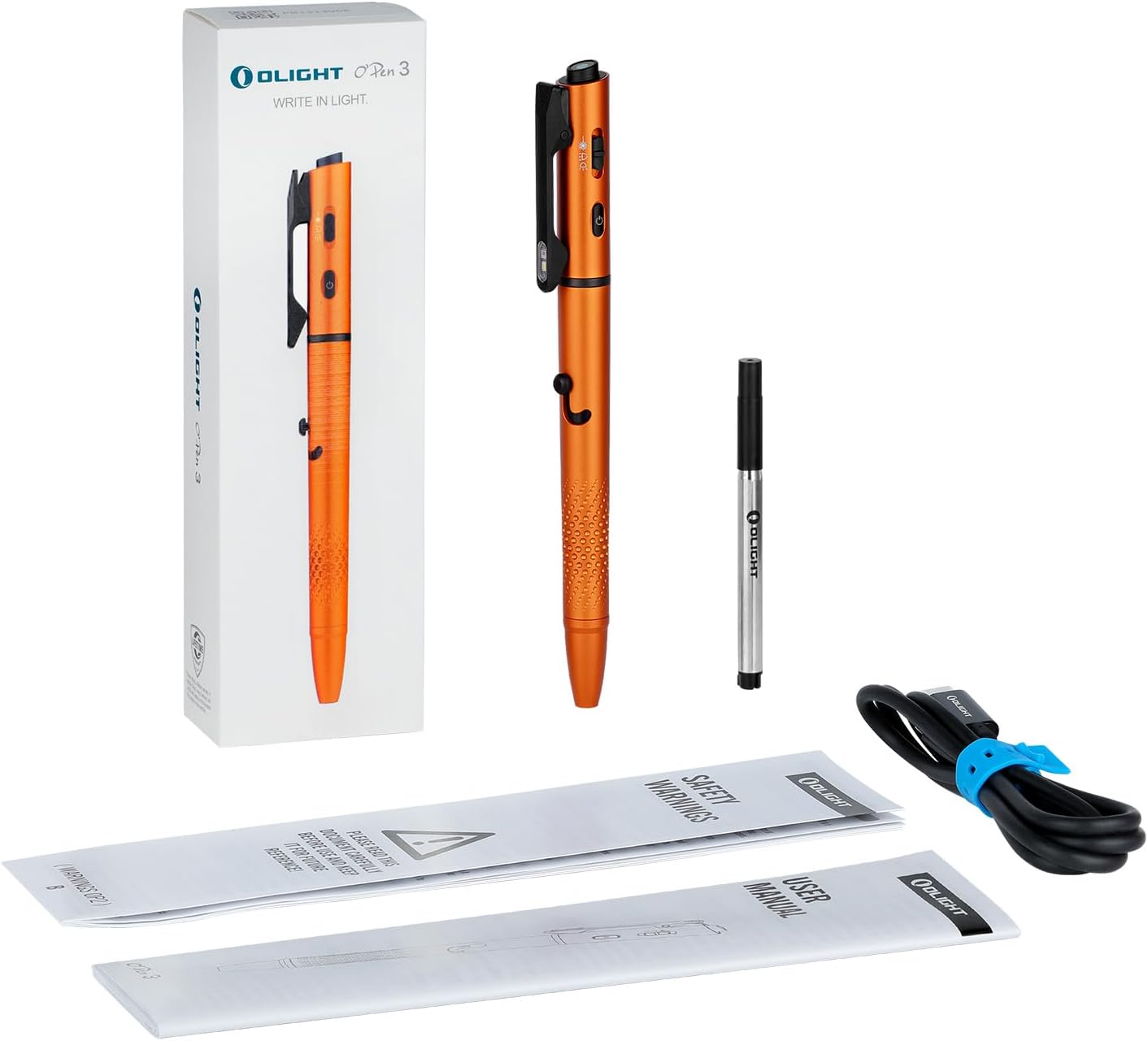OLIGHT O'Pen 3 EDC Pen Light - 120 Lumens USB-C Rechargeable LED Flashlight | Green, Red & White Beam - Orange