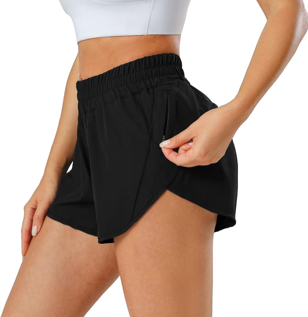 Aurefin Women's Athletic Shorts - Quick Dry Workout & Running Shorts with Elastic Waist and Zip Pockets