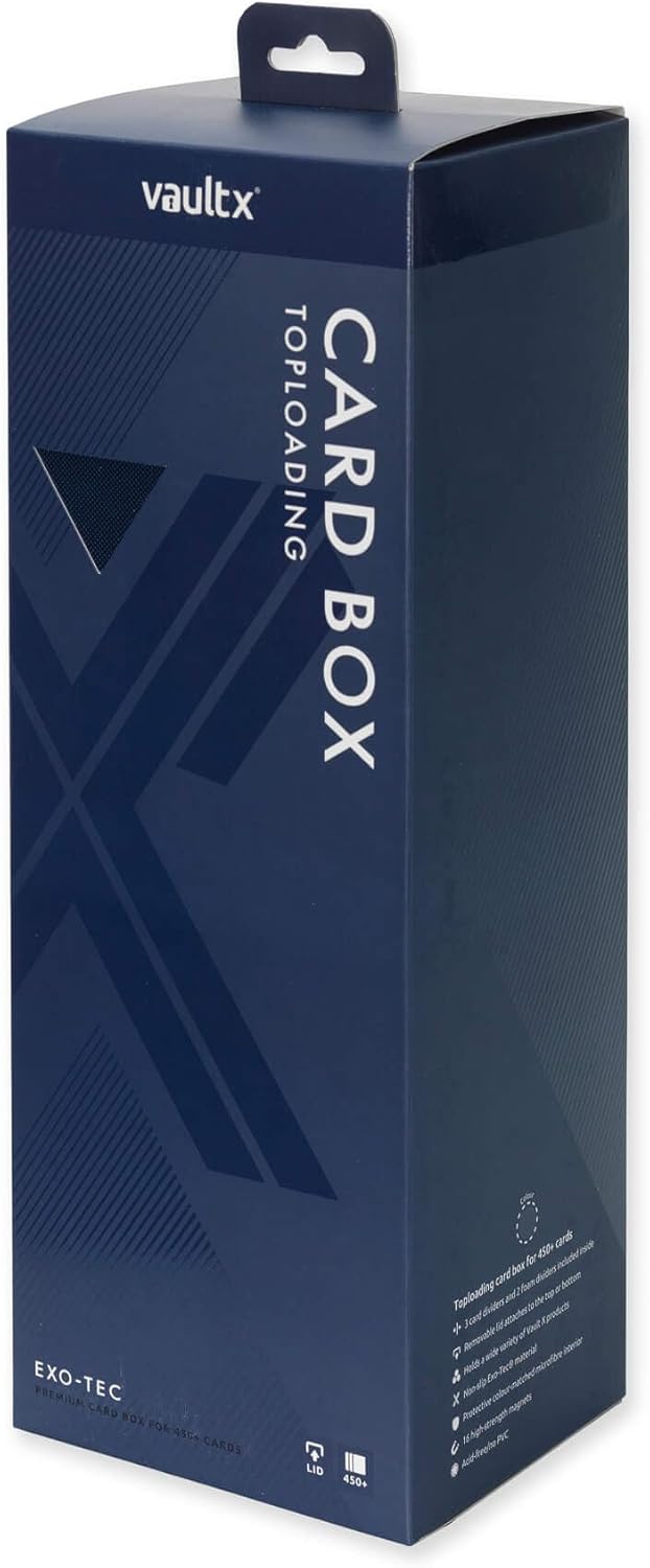 Vault X Trading Card Storage Box - Premium Exo-Tec Material with Magnetic Lid & Dividers | Organize TCG & Sports Cards (Blue)