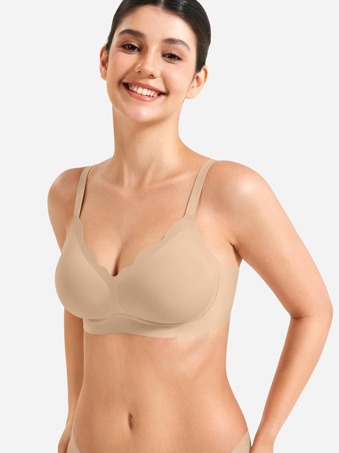 YEOREO Wireless Push-Up Bra - Full Coverage Seamless Comfort Bralette | Scalloped Design, No Underwire
