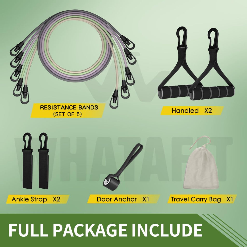 WHATAFIT Resistance Bands Set - Versatile Exercise Bands for Home Gym | Includes Handles, Door Anchor & Ankle Straps