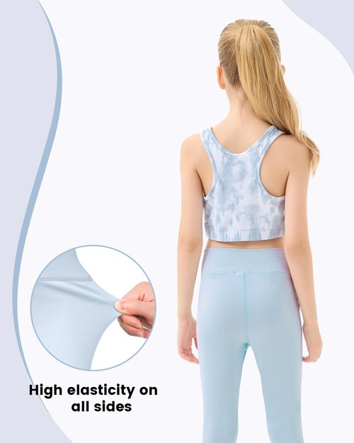 JiAmy Girls Yoga Leggings Girls Athletic Leggings Training Bras Set Kids Gym Crop Tank Top Activewear set for 6-7 Years Blue