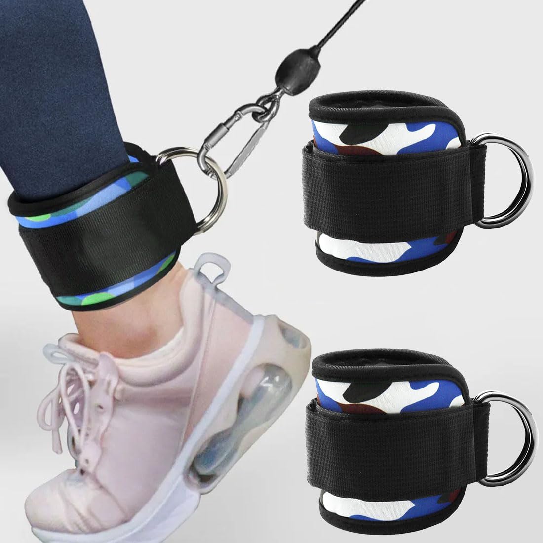 Skiennix Ankle Resistance Bands - Adjustable Padded Straps for Glute Kickback | 1 Pair