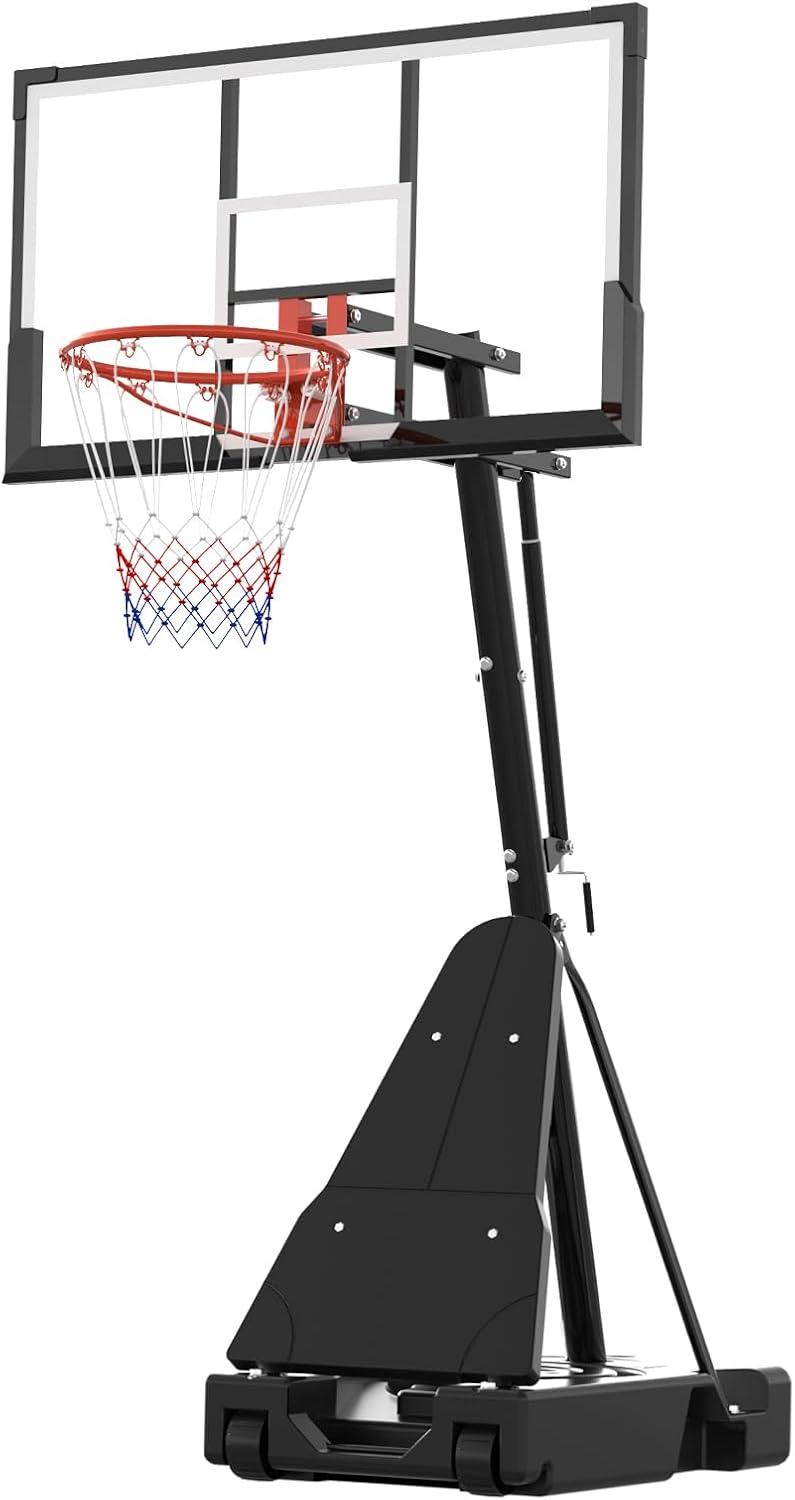 Skiennix Height Adjustable Basketball Hoop - 4.9-10FT Mobile Goal System with Weighted Base for Youth & Adults | Driveway & Backyard Play
