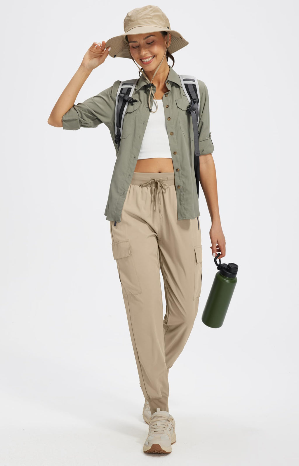 Libin Women's Cargo Joggers Lightweight Quick Dry Hiking Pants Athletic Lounge Casual Travel Tall, Medium Khaki L