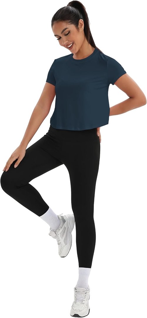 Mippo Workout Tops for Women - Short Sleeve Yoga Shirts | Loose Fit Athletic Crop Top