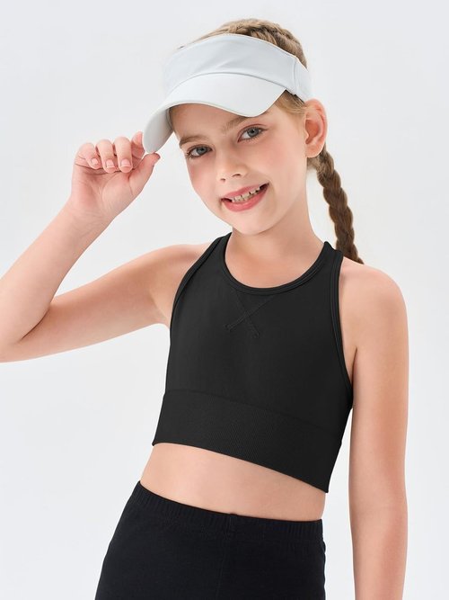 Haloumoning Girls Athletic Sports Bra - Racerback Design for Dance & Yoga | Sizes 7-14 Years