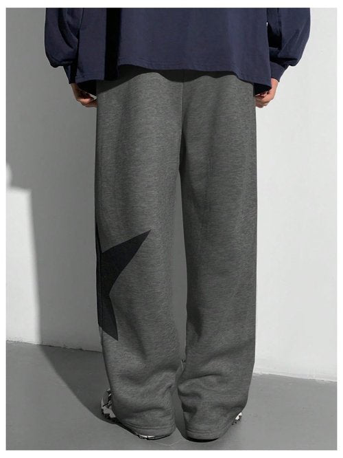 SHENHE Boy's Baggy Sweatpants Wide Leg Star Graphic Drawstring Athletic Workout Pants Trousers Dark Grey 13Y