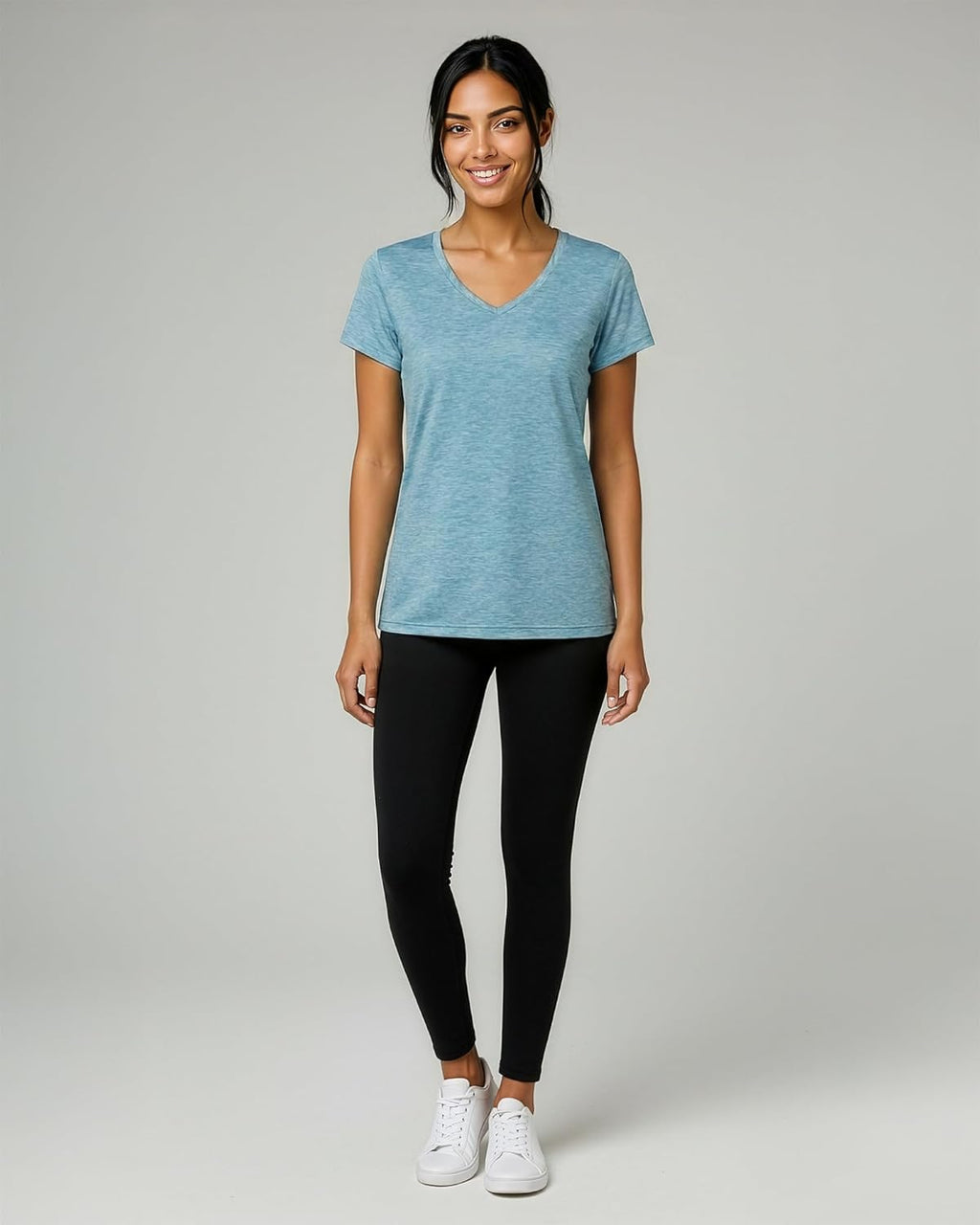Real Essentials Women's Dry-Fit Short Sleeve V-Neck T-Shirt - 5 Pack Workout & Yoga Tops (Plus Size Available)