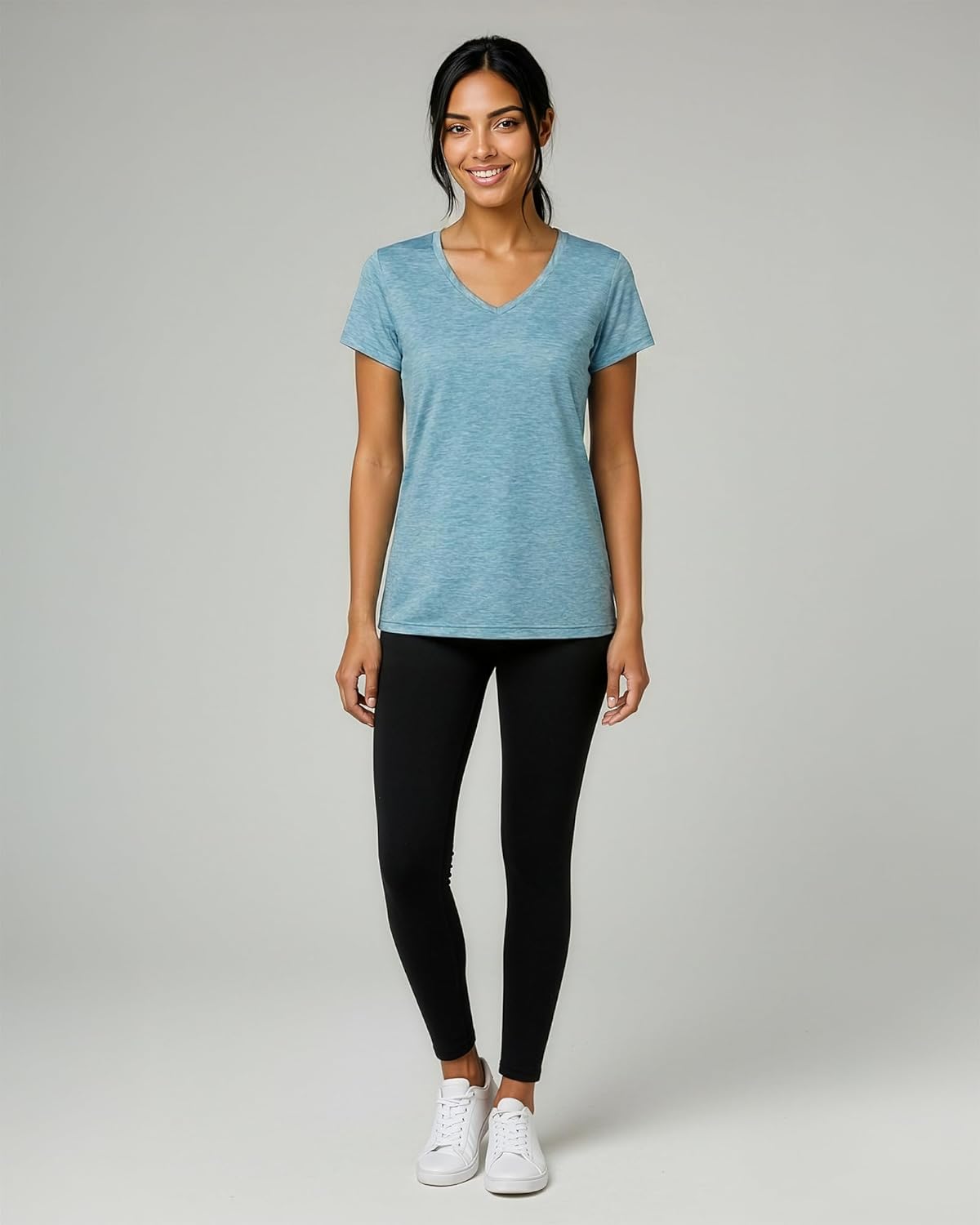 Real Essentials Women's Dry-Fit Short Sleeve V-Neck T-Shirt - 5 Pack Workout & Yoga Tops (Plus Size Available)