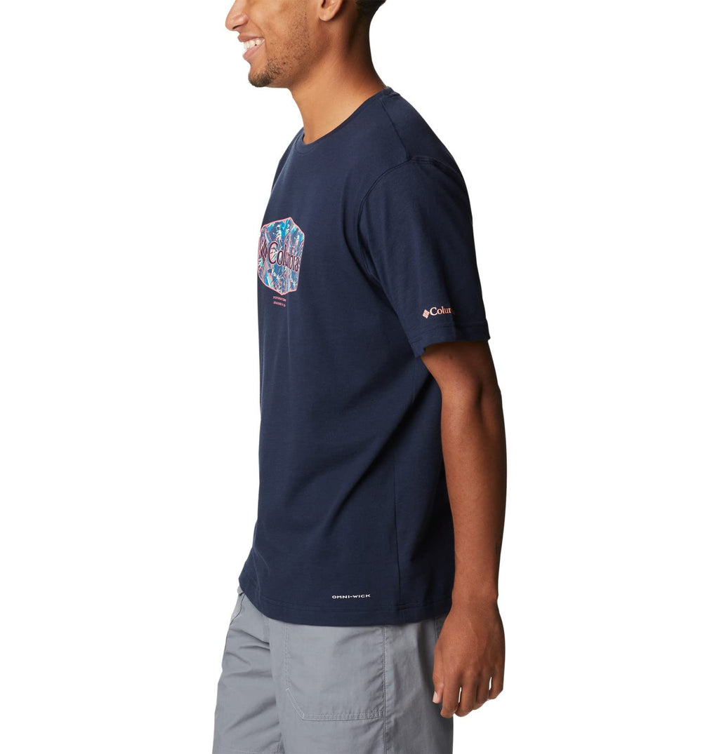 Columbia Men's Thistletown Hills Graphic Short Sleeve, Collegiate Navy HTHR/Wanderland Graphic, 2X Tall