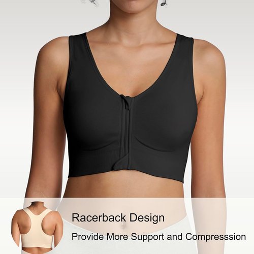 Lemef Front Closure Sports Bra - Wirefree Compression Design for Post-Surgery Comfort | Racerback Style