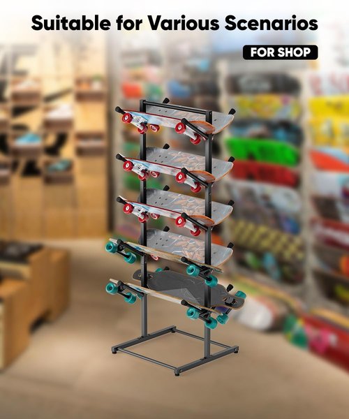 Tuohours Skateboard Racks Floor Stand Holder, Freestanding 5-Tier Skateboard Storage Organizer Hanger, Skateboards Display Rack for Deck, Longboard, Skateboard Rack for Garage, Black