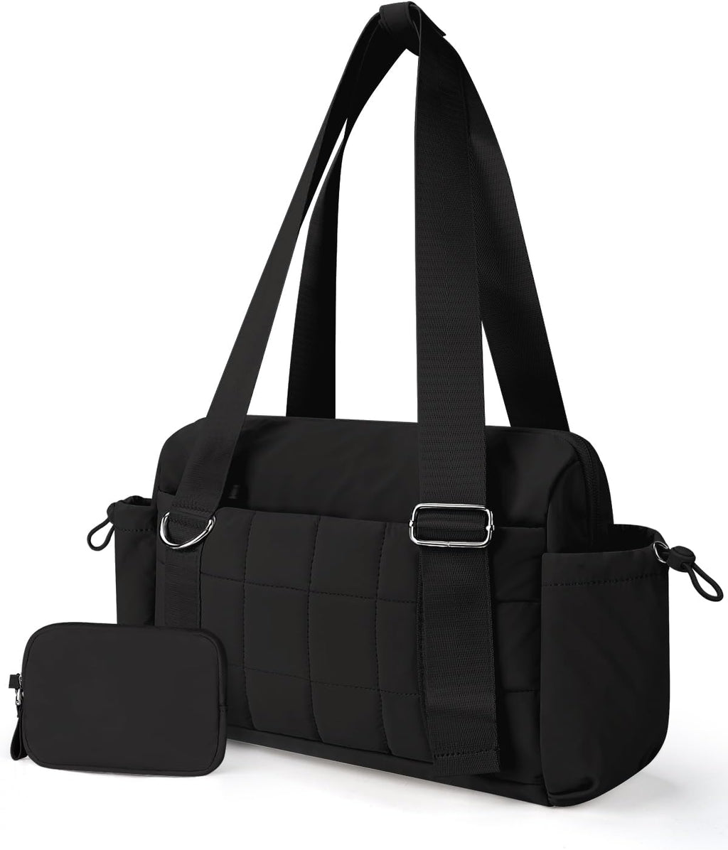 VUUDH Mini Gym Bag for Women Puffy Bag, Small Gym Bag with Coin Wallet, Lightweight Gym Tote Bag for Fitness, Work, Travel, Daily Commute,Black