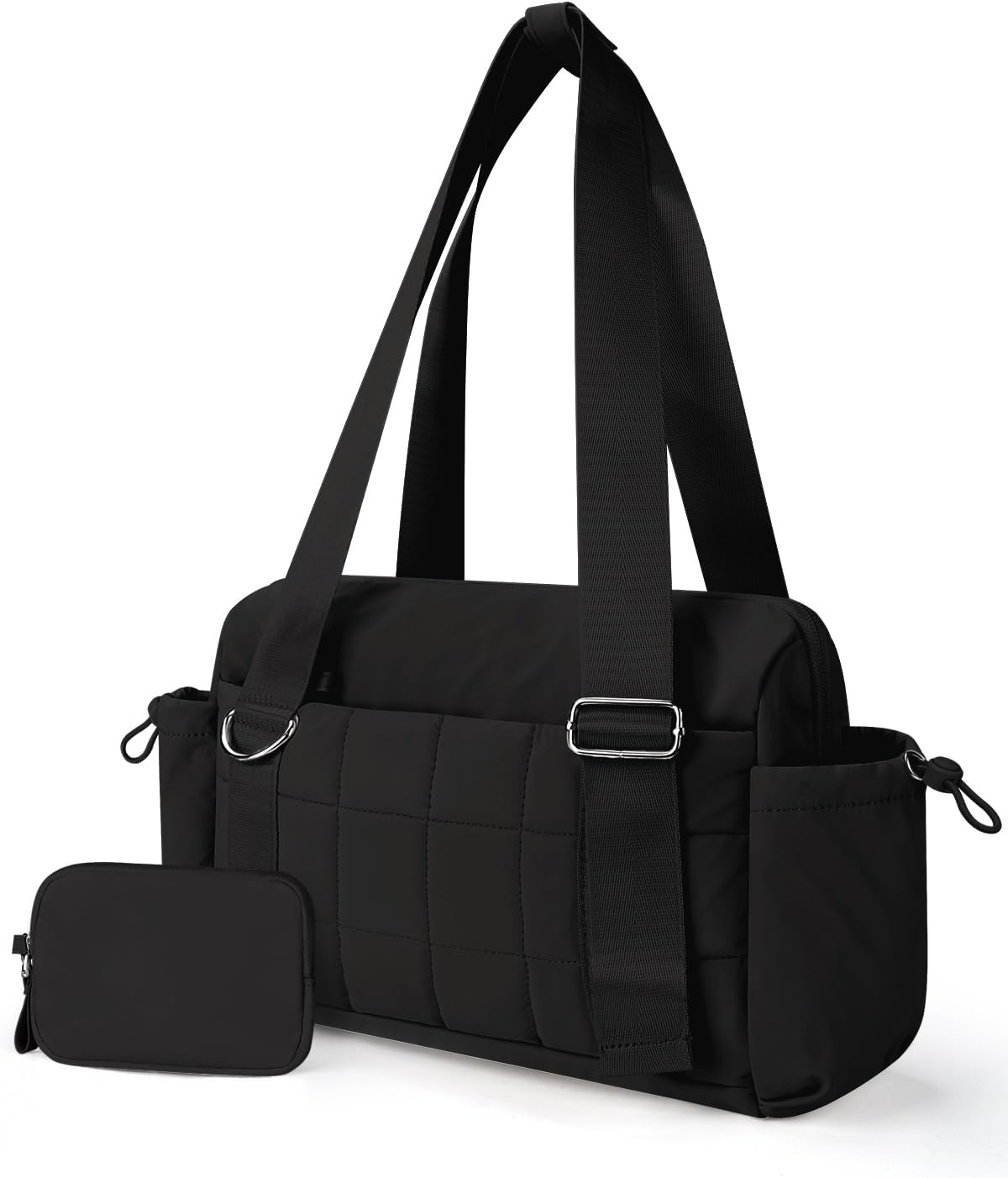 VUUDH Mini Gym Bag for Women Puffy Bag, Small Gym Bag with Coin Wallet, Lightweight Gym Tote Bag for Fitness, Work, Travel, Daily Commute,Black