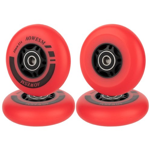 AOWESM Inline Skate Wheels 80mm 76mm 72mm 85a Outdoor Indoor Black Blue Red Roller Hockey Blades Replacement Wheels w/Bearings ABEC-9 and Floating Spacers (4-Pack) (Red, 80mm)