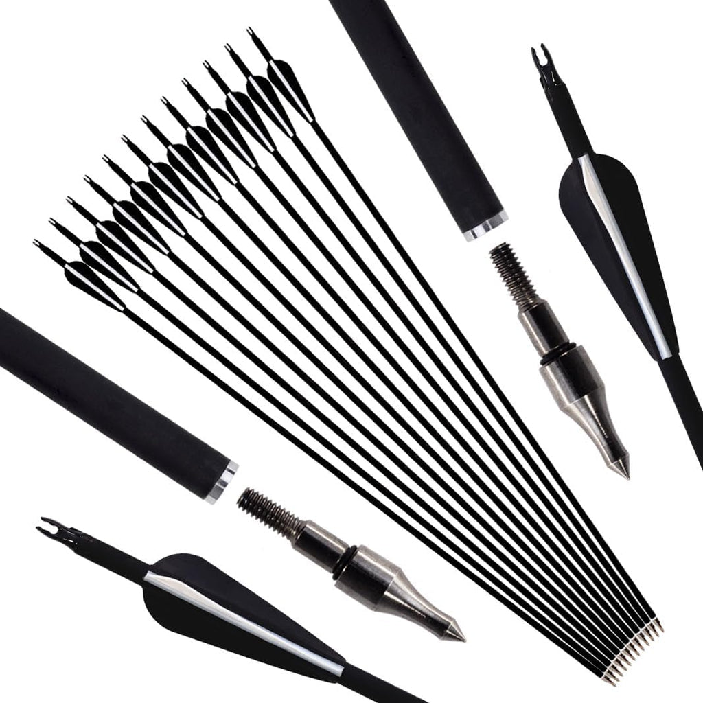 Skiennix 12Pcs Archery Hunting Arrows - Adjustable Nocks & Removable Tips | 30-Inch for Compound & Recurve Bows