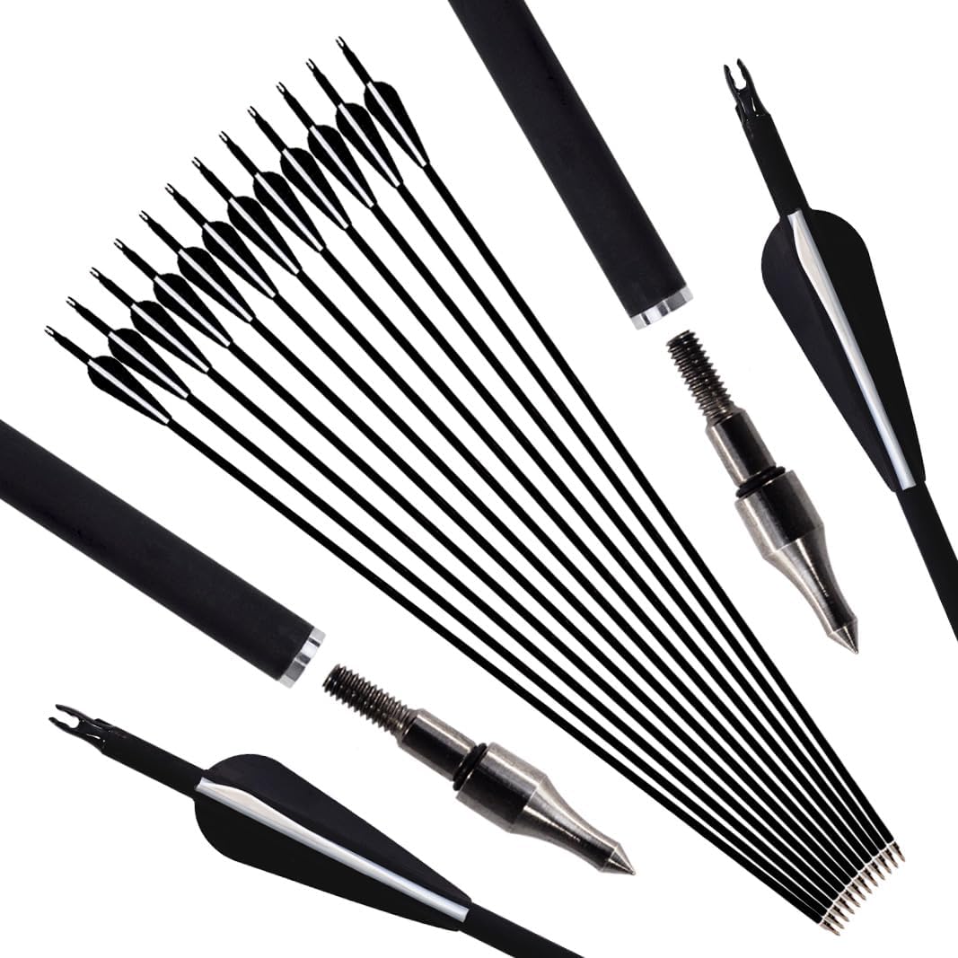 Skiennix 12Pcs Archery Hunting Arrows - Adjustable Nocks & Removable Tips | 30-Inch for Compound & Recurve Bows