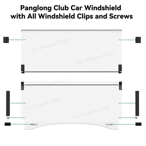 Panglong Precedent Golf Cart Windshield, Club Car Windshield with all Windshield Clips, Fold Down Windshield Anti-UV Impact Resistant Fit 2004-Up Club Car Precedent, Tempo, Onward, 37.59"W X 33.97"H