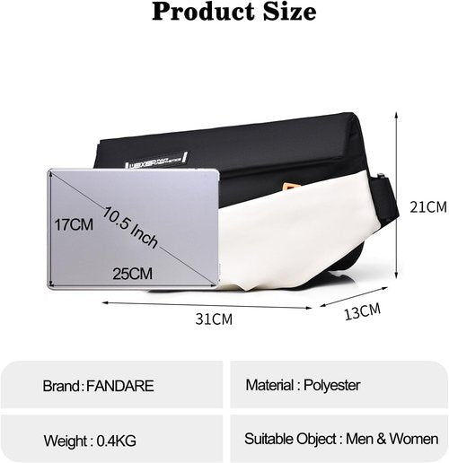FANDARE Casual Sling Crossbody Bag - Lightweight Tactical Backpack for Men | Black & White