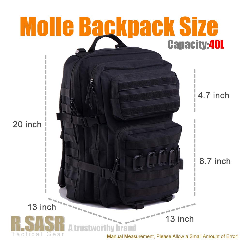 R.SASR Black Tactical Backpack, Military Backpack, Molle Backpack.(Black-02)