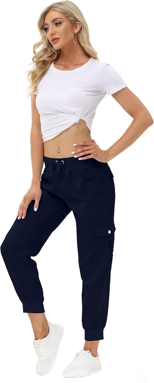 MoFiz Women's Lightweight Hiking Cargo Pants - Quick Dry Outdoor Joggers with Elastic Waist & Pockets