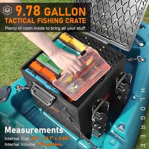 Kayak Fishing Crate with 4 Rod Holders - 13x13x13 Inch, Durable Storage Container