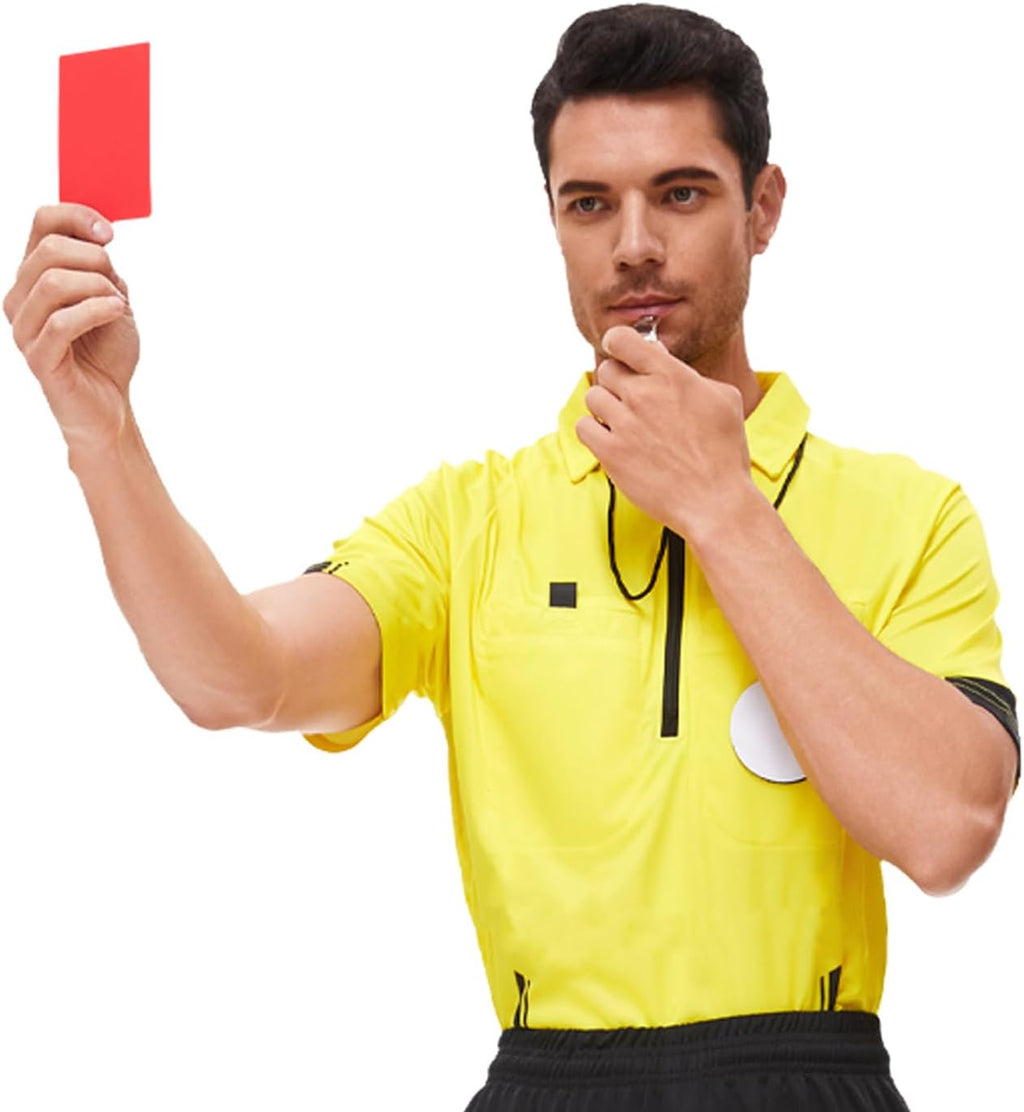 Redgino Soccer Referee Kit - 2 Pcs Checkered Linesman Flags, Red & Yellow Cards, Whistles & Storage Bag