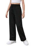 Ecolala Girls Loose Straight Leg Sweatpants High Waisted Baggy Joggers with Drawstring Black 13-14Y