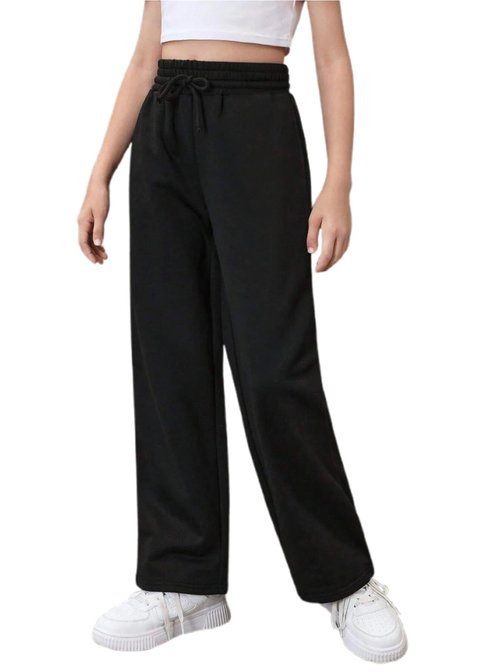 Ecolala Girls Loose Straight Leg Sweatpants High Waisted Baggy Joggers with Drawstring Black 13-14Y